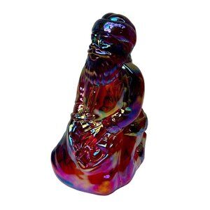 Mosser Glass Kneeling Santa Claus Christmas Figurine Iridescent Carnival Glass